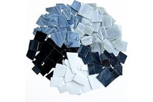 PALJOLLY Stained Glass Scraps Sheets, Mosaic Tiles for Crafts, Mosaic Pieces for Projects, Mixed Black White Gray Colors and Irregular Shapes, 35oz/1kgs Value Pack