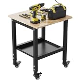 DNYKER 24" Adjustable Heavy Duty Workbench, 1200 LBS Capacity Rubber Wood Top Work Table for Garage, Workshop, Home &amp; Commercial