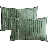 JELLYMONI Pillowcases King Size Green 2 Pack Boho Striped Bed Pillow Covers 20x36in Polyester Envelope Pillow Shams Tufted Bohemian Textured (Pillows are not Included)