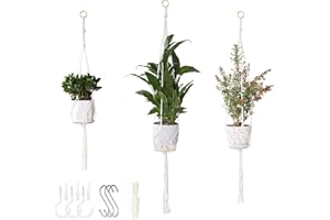 vriysei 3 Pack Macrame Plant Hanger Indoor, 35 41 47 Inch Handmade Boho Hanging Planter Basket with Screw Hooks S-Hooks and Extension Rope for Indoor Plants Home Decor (POTS NOT Included) (White)