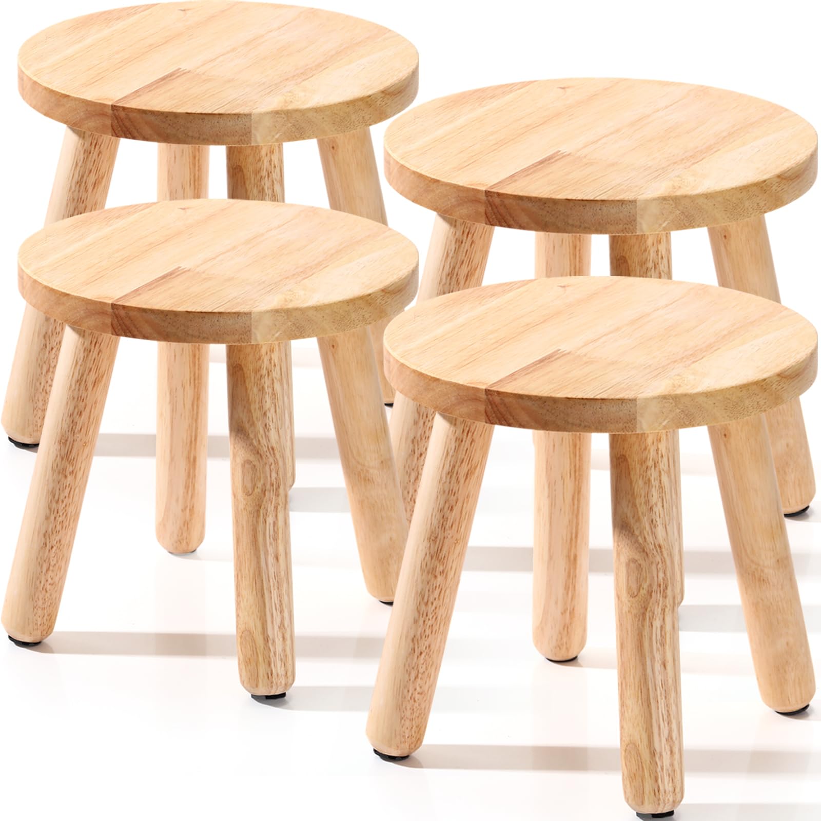 Photo 1 of Wenqik 4 Pcs Wooden Step Stools 10 Inch Stool Matched Sensory Table Multi Purpose Solid Chair Round Small Chairs Four Legged Sitting Stool for Classroom Bedroom Playroom