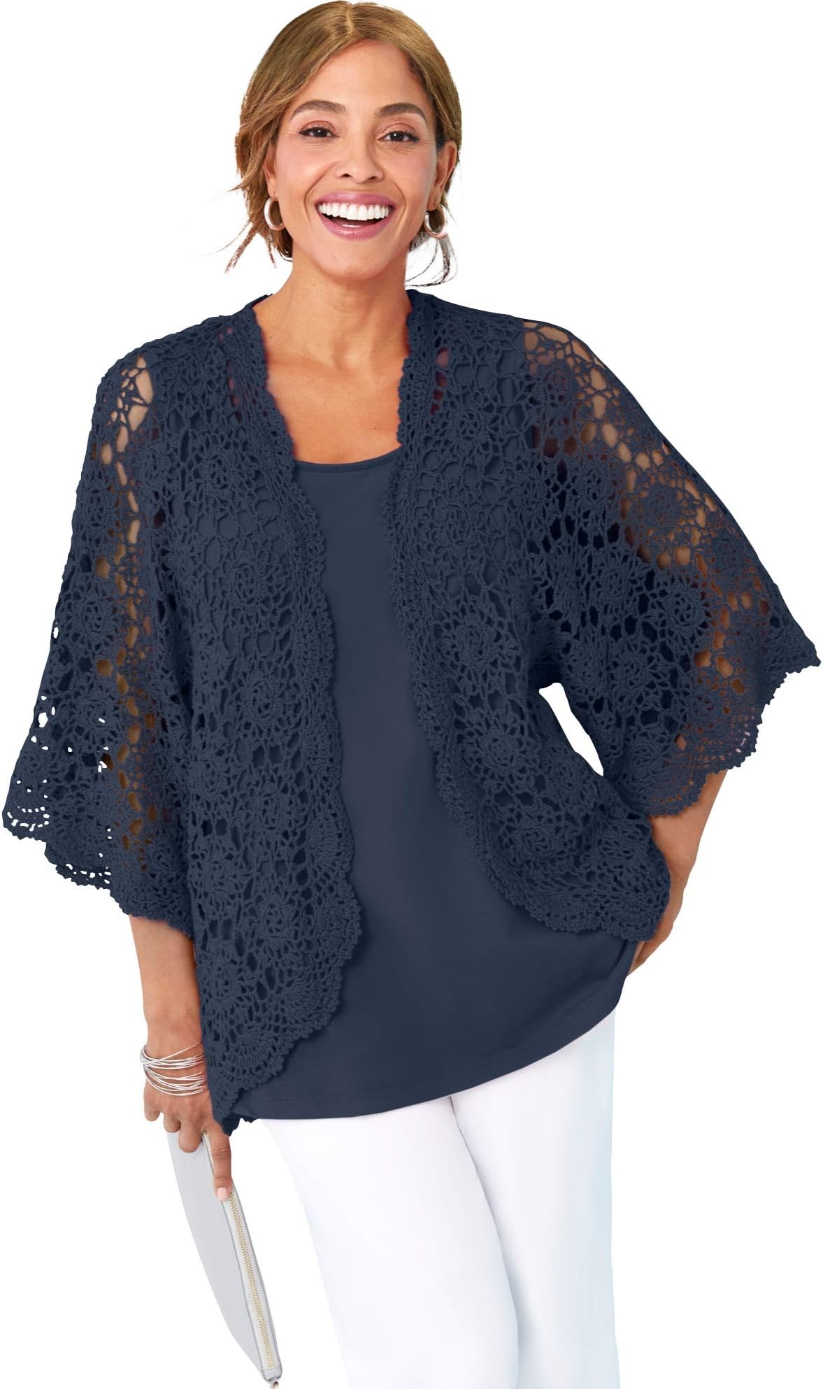 Women's Plus Size Crochet Cardigan Sweater