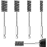 Hicarer 4 Pcs Wire Bore Brush for Power Drill Set, Stainless Steel | 3/8" 1/2" 3/4" 7/8" Bore Sizes for Ports Tubes Bearings Cleaning, Hex Shank Fits Drills, Removes Rust Debris from Engine