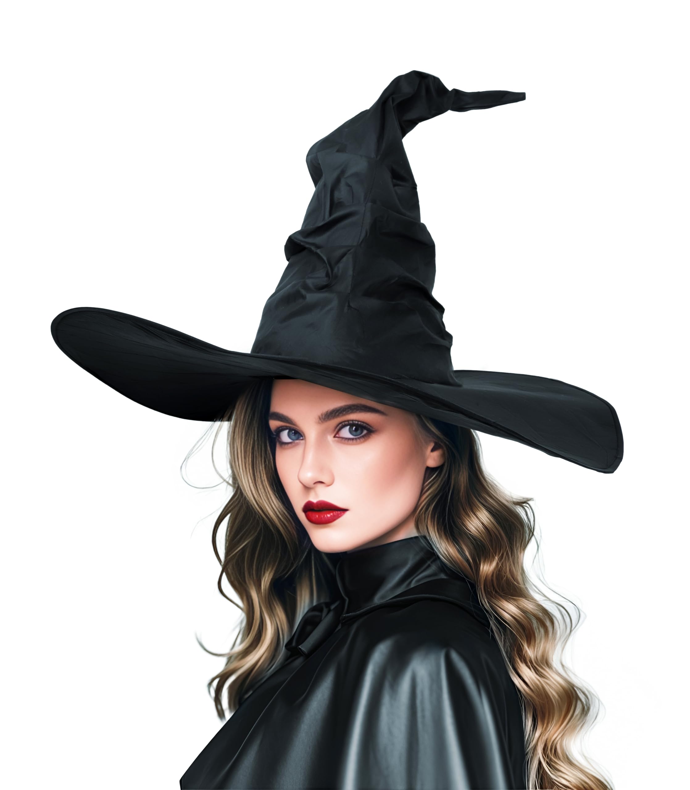 Photo 1 of JEGERMIG Women's Black Masquerade Ruched Witch Hat Oversized Witches Hats Wide Brim Party Accessory