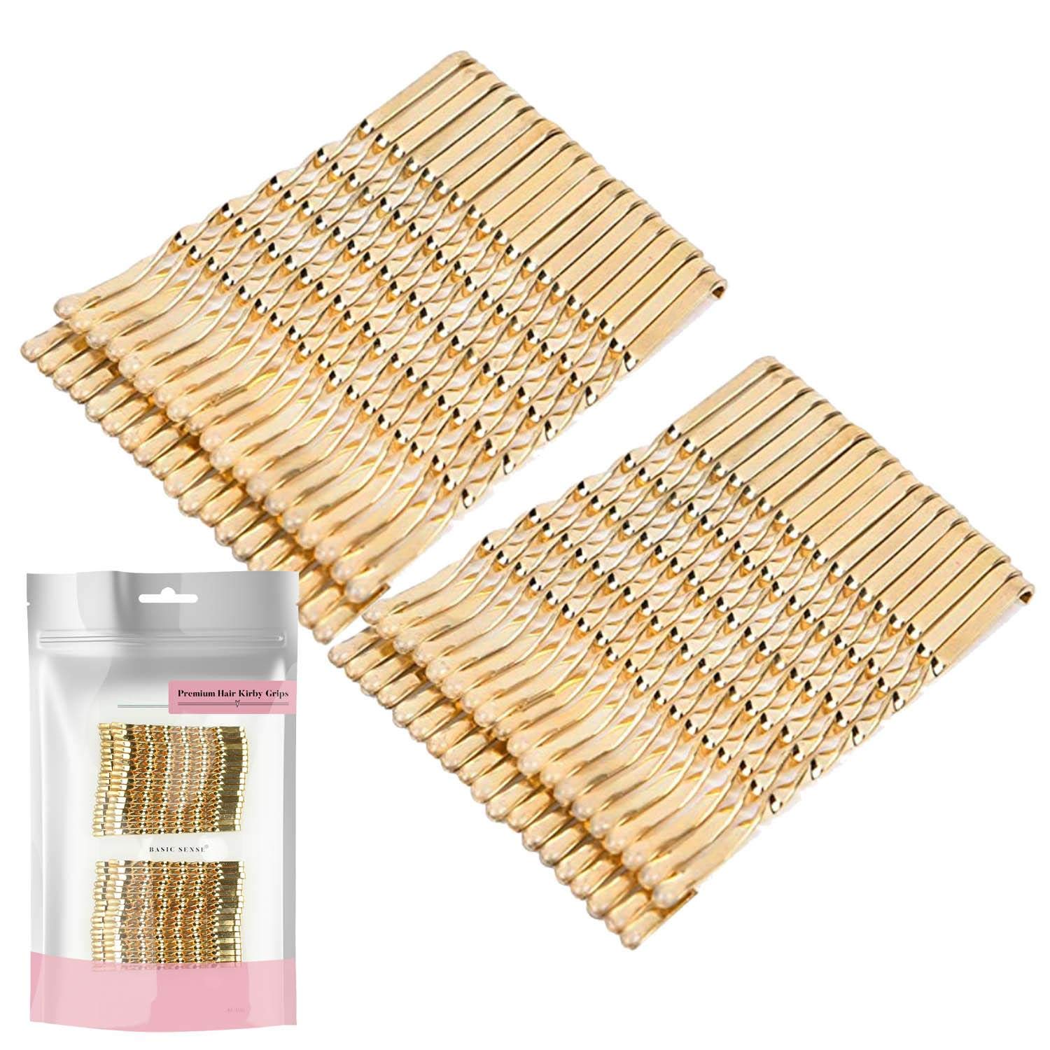 BasicSense 36 PCS Premium Strong Metal Kirby Grips Bobby Spiral Twisted Hair Pins for Thick Hair, 5.5cm(2.1 inch), Gold