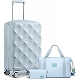 Somago Luggage Sets 20in Carry on Suitcase with TSA Lock YKK Zipper Spinner Wheels ABS Hardside Luggage 3 Piece Weekender Bags Travel Set, Light Blue