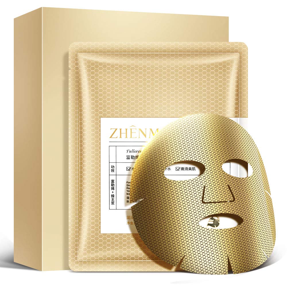 Face Masks Skincare Facial Mask Sheet, Infused Fullerene and Royal Jelly Extract, Anti-Aging, Reduces Fine Lines, Anti Wrinkle, Moisturizing 10PCS