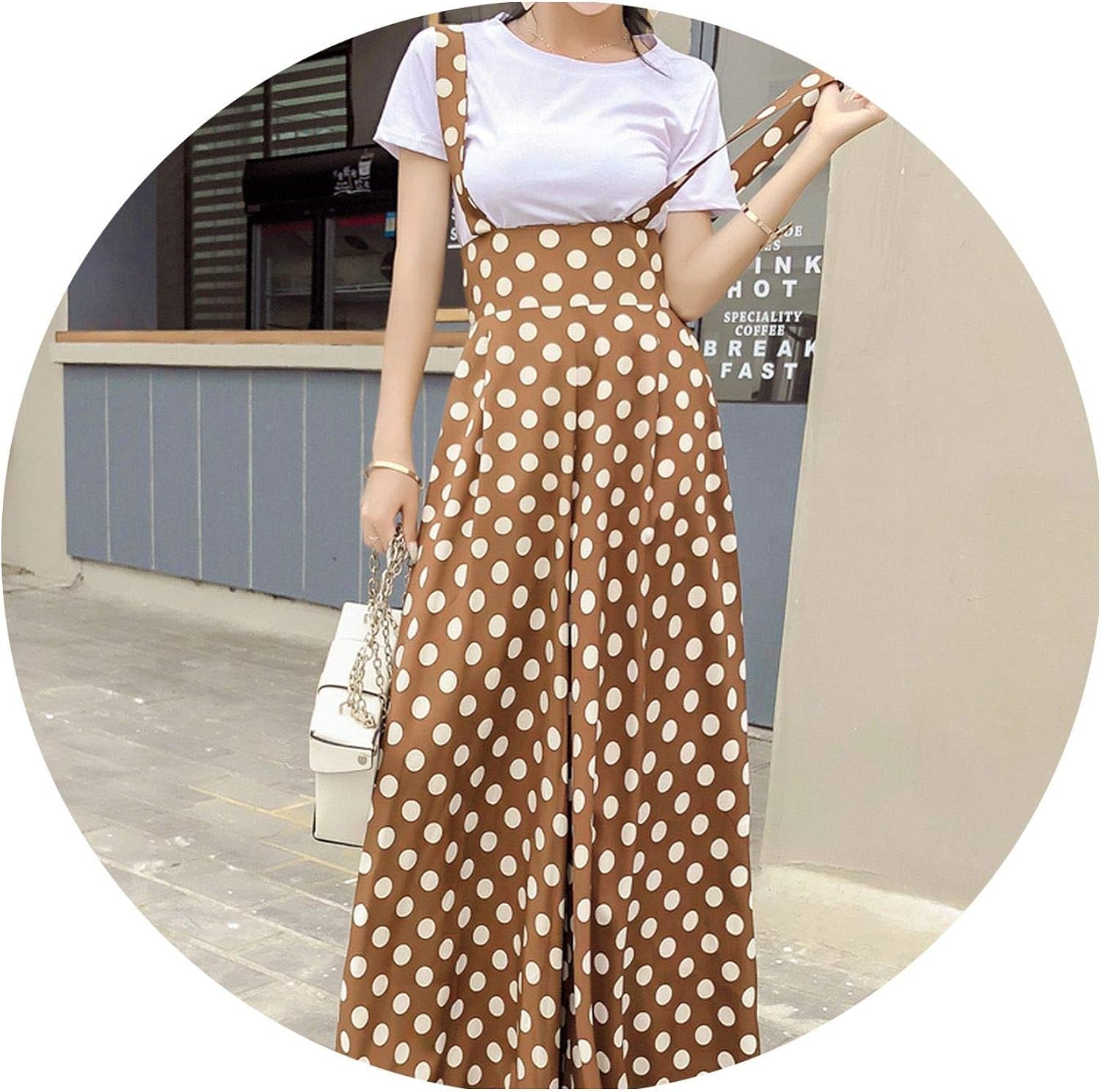 brown polka dot jumpsuit
