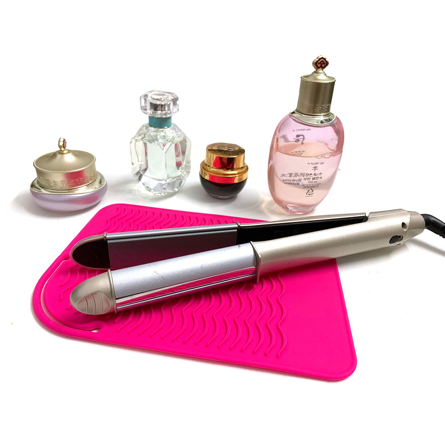 Heat Resistant Mat for Curling Irons, Hair Straightener, Flat Irons and Hair Styling Tools 9" x 6.5", Food Grade Silicone, Pink: Beauty