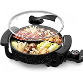 TEMPOWAVEZ 6L Electric Hot Pot Dual Sided, Black | For Shabu Shabu, Mongolian Hot Pot, Ramen,Non-Stick Coating,5-Temp Control,Large Capacity for Family Meals &amp; Hot Pot Parties