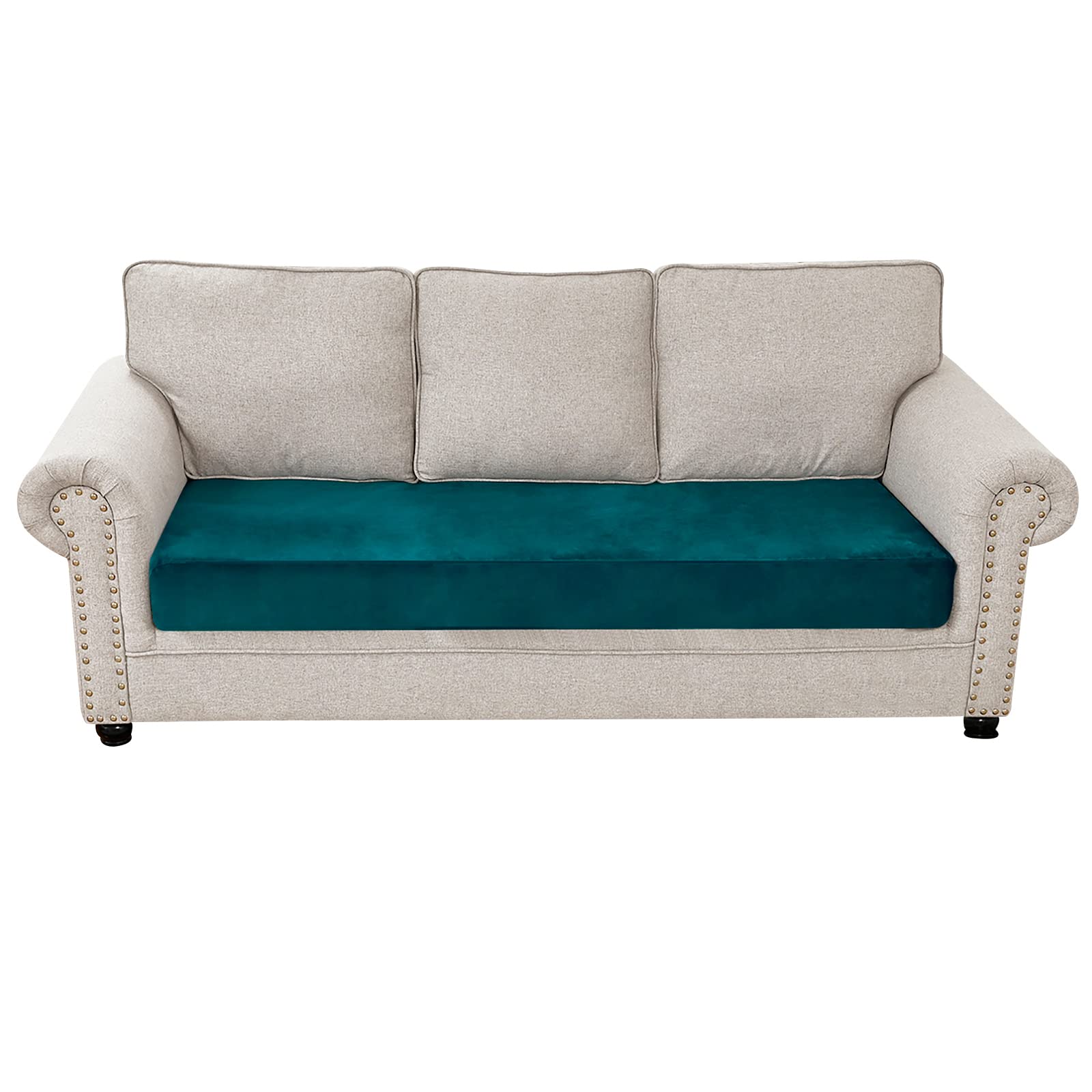 Qelus Velvet Sofa Seat Cushion Cover, 1/2/3/4 Seaters L-Shaped Couch Seat Slipcover, Furniture Protector Cover Separated (Blue,3 Seater)