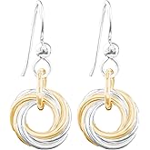 Two-Tone Love Knot Dangle Earrings for Women | 14K Gold-Filled & Sterling Silver 925 Circles | Lightweight Everyday Mixed Metal Jewelry Gift for Her