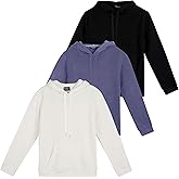 Real Essentials 3 Pack: Women's Fleece Long-Sleeve Pullover Hoodie Active Sweatshirt Kangaroo Pocket - (Available In Plus)