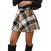 ZAFUL Women Plaid Print Short A-Line Skirt Flare Skirt High Waisted Casual Mini Skirt