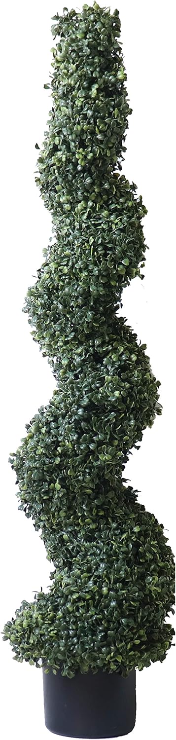 48''T Artificial Topiary Tree Spiral Boxwood in Plastic Pot Indoor or Outdoor Use (1 PC Lush ) -