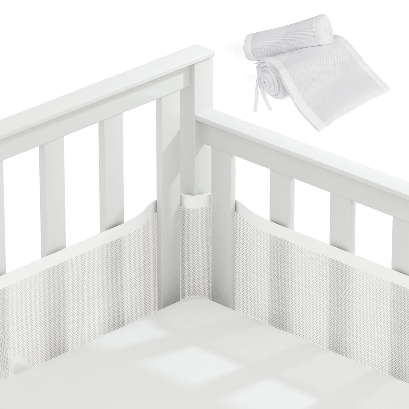Vicloon Cot Bumper, 2Pcs Breathable Mesh Cot Liner, Crib Rail Cover Baby Crib Bumper, Baby Boys Girls Nursery Breathable Crib Bed Liner Bumper (White） — image 1