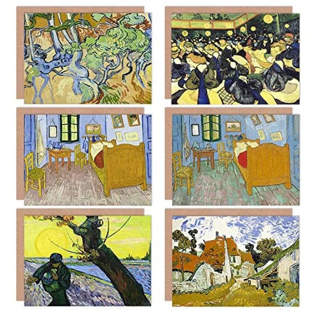 Artery8 Vincent Van Gogh Auvers Bedroom Dance Hall Sower Tree Roots Fine Art Greeting Card Pack of 6