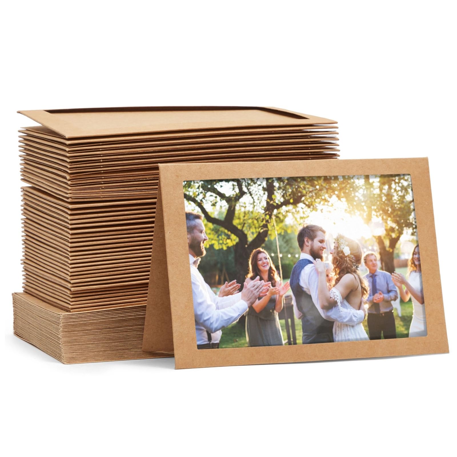 Kraft Picture Frame Note Cards for 4x6 Photo Inserts with Envelopes (48 Pack)