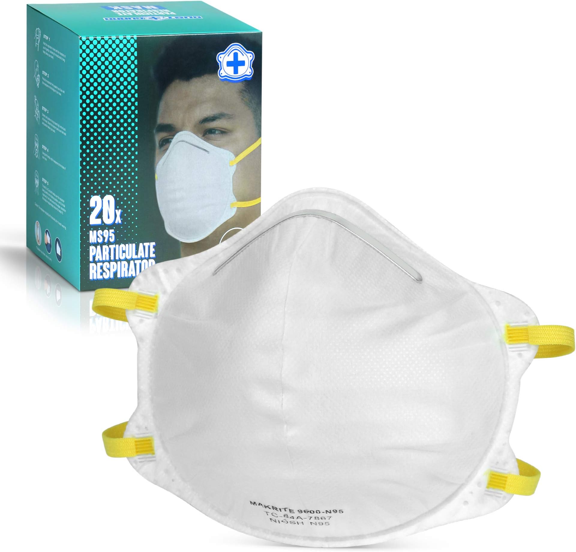 DUST GUARD N95 Particulate Respirator Masks Medical Surgical Face Mask- Dustproof Anti-Particle Facial Protection, 20 Pieces in Box