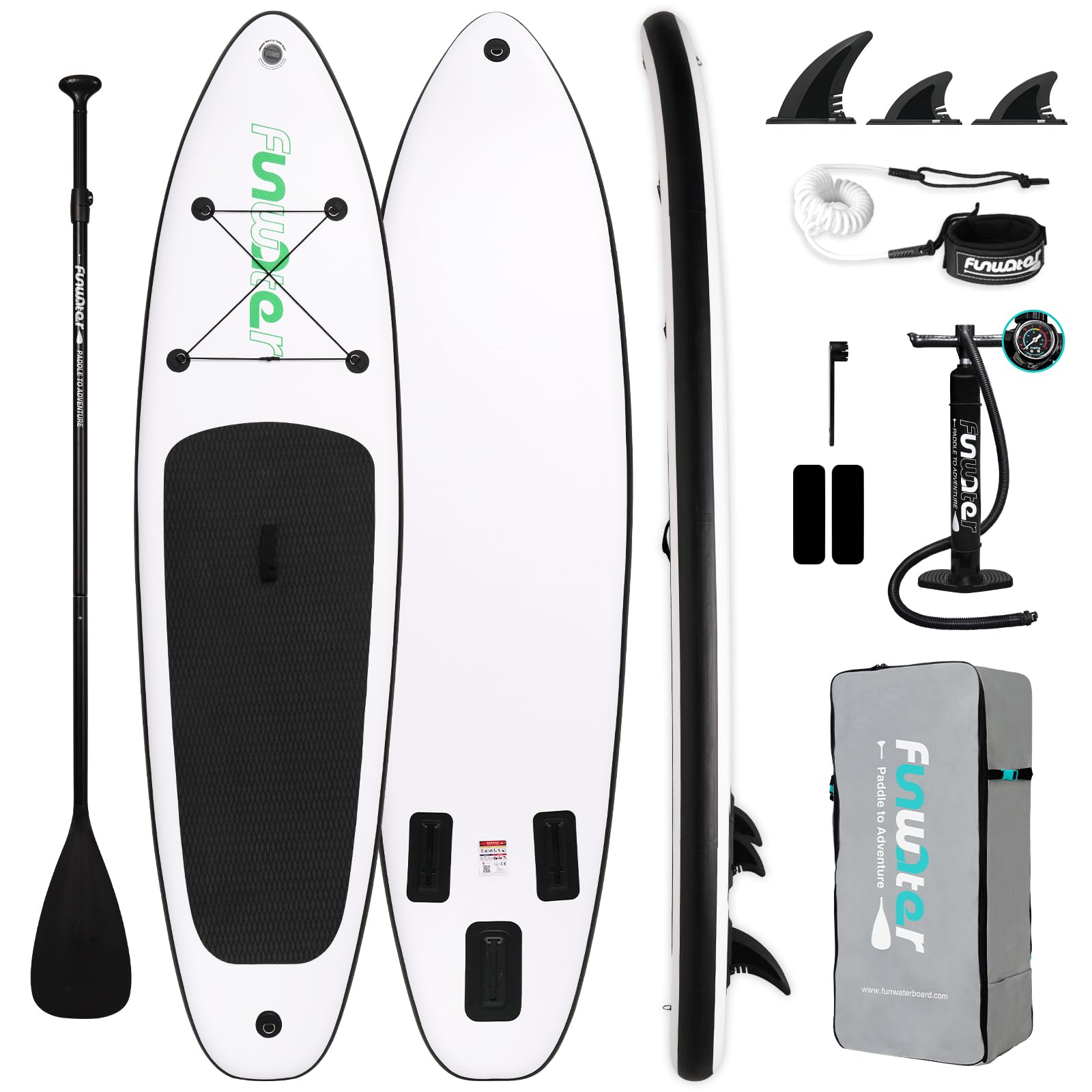 FunWater SUP Inflatable Stand Up Paddle Board 10'6×33"×6" Ultra-Light Inflatable Paddleboard with ISUP Accessories,Fins,Adjustable Paddle, Pump,Backpack, Leash Image