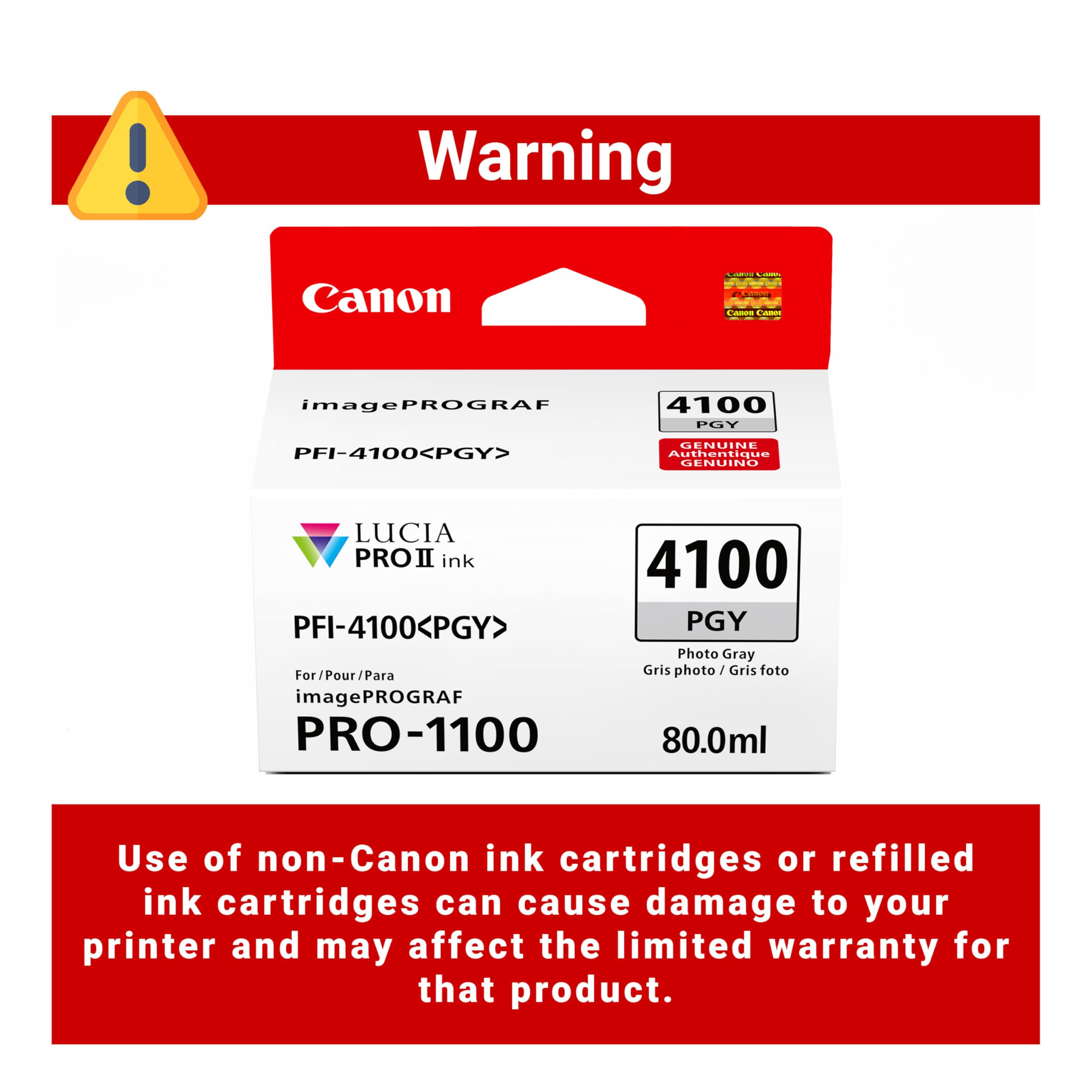 Canon PFI-4100 Genuine Photo Gray Ink Tank, Compatible with imagePROGRAF PRO-1100 Printers