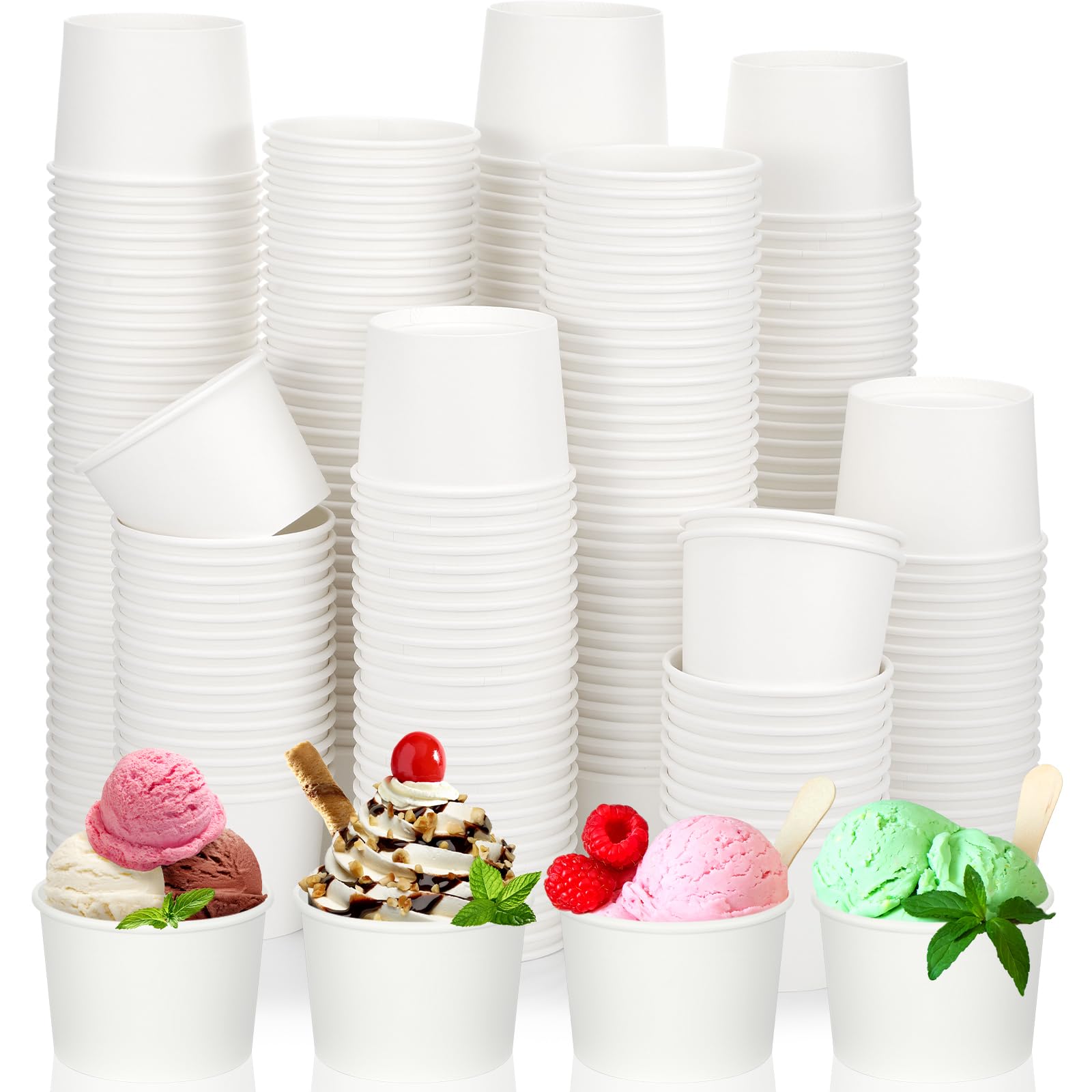 Photo 1 of Nuenen 300 Pcs 8 oz Fall Ice Cream Paper Cups Bulk Disposable Dessert Cups Solid Color Paper Dessert Bowls for Snack Sundae Party Favors Ice Cream Bar Supplies (White)