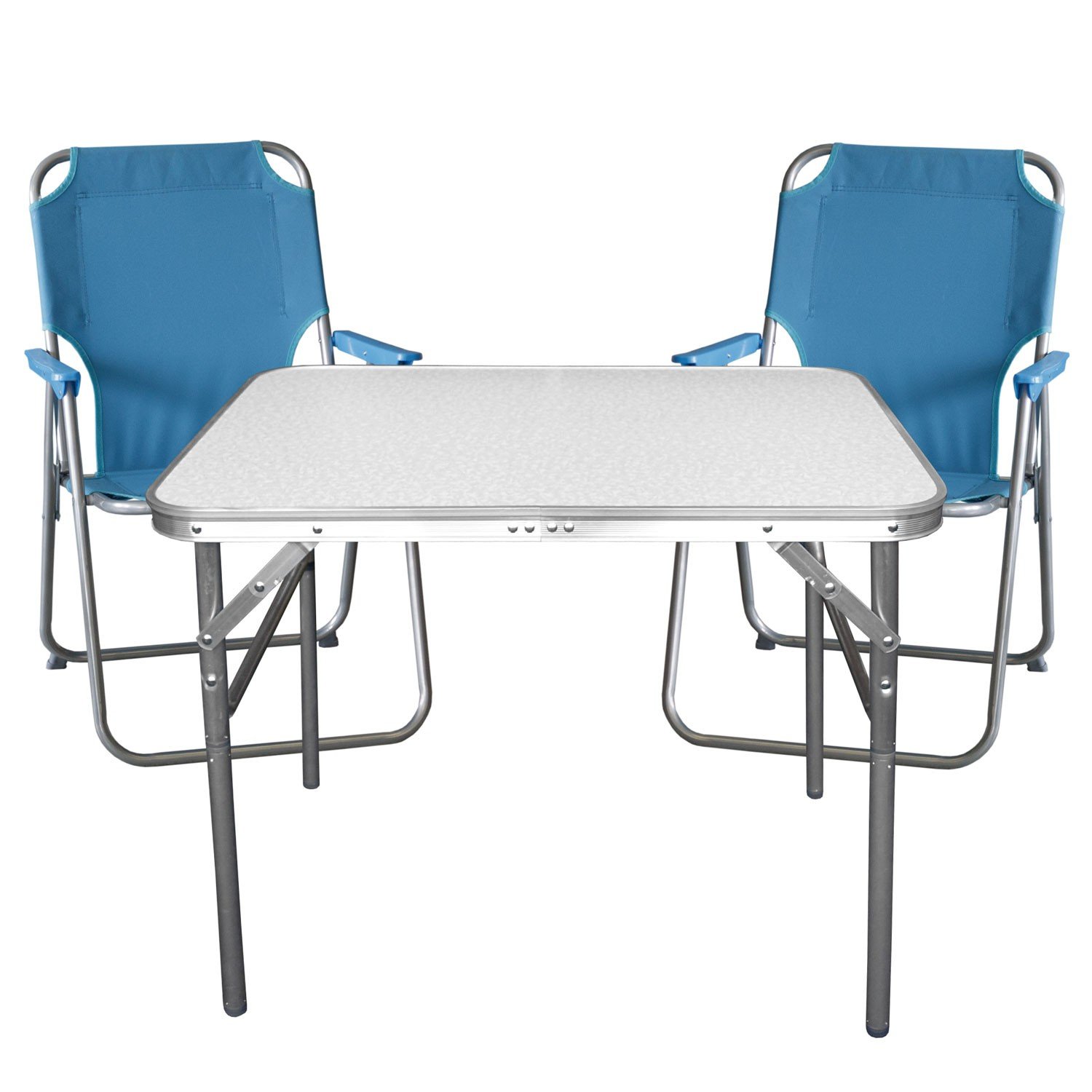 3tlg. Campingmöbel Set Klapptisch, Aluminium, 55x75cm + 2x Campingstuhl