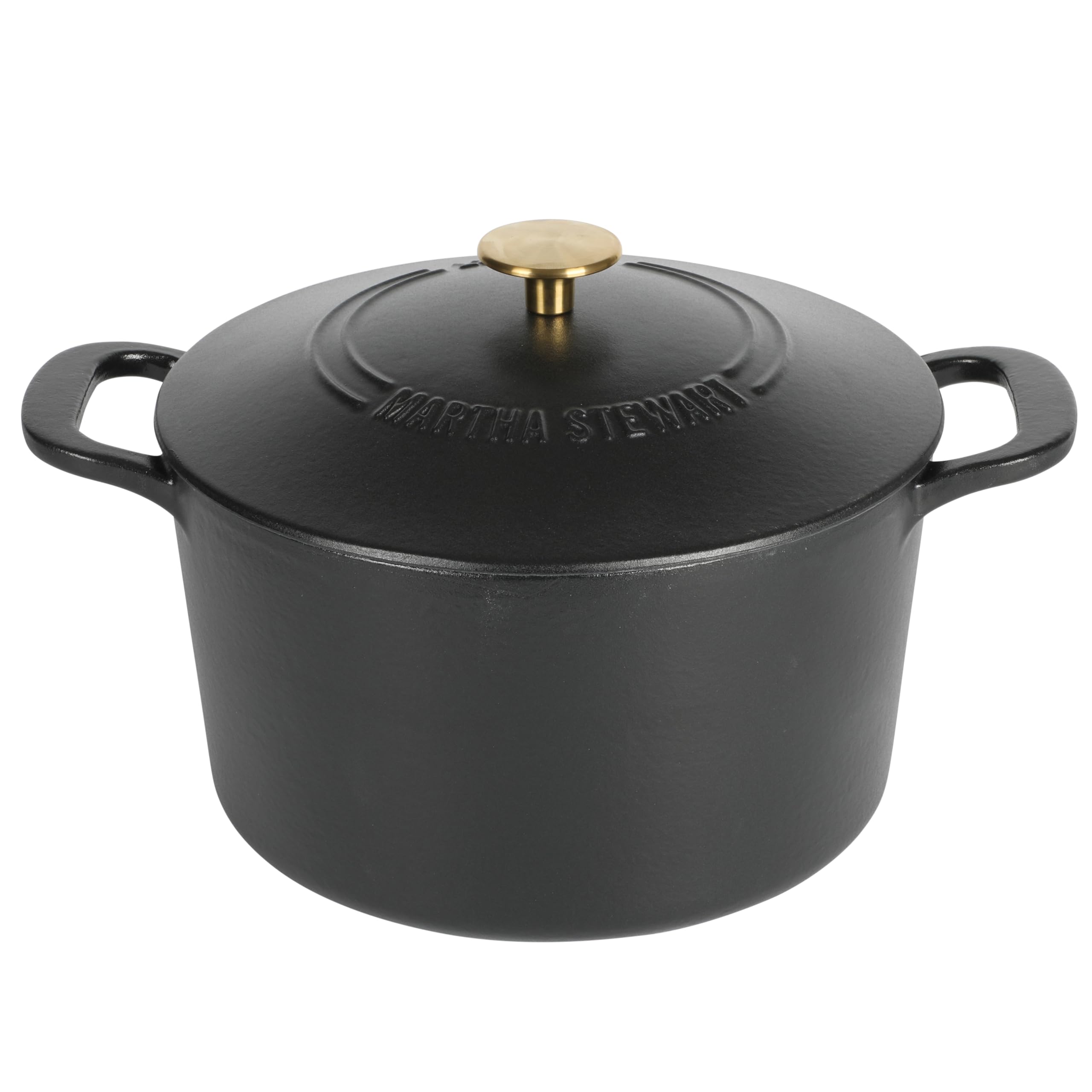 MARTHA STEWART Gatwick 7-Quart Enamel Cast Iron Dutch Oven Pot with Lid – Matte Black – Durable Heavy-Duty Dutch Oven for Slow Cooking, Braising & Baking Image