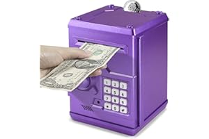 Cargooy Mini ATM Piggy Bank ATM Machine Best Gift for Kids,Electronic Code Piggy Bank Money Counter Safe Box Coin Bank for Boys Girls Password Lock Case (Purple)