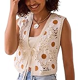 Yojeasrio Women Y2K Crochet Knit Vest Cute Tie Front Tank Top Sleeveless V Neck Crop Hollow Out Sweater Vest Going Out Tops