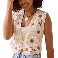 GORGLITTER Women's Pearl Knit Crop Tops Beaded Asymmetrical Button