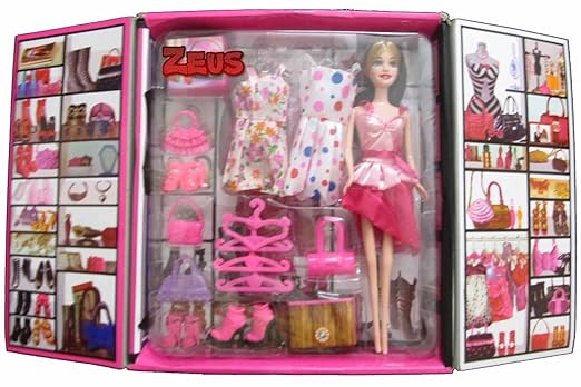 Zeus Doll with 2 Dresses, Handbag, Shoes and Accessories - Pack of 20 Pieces