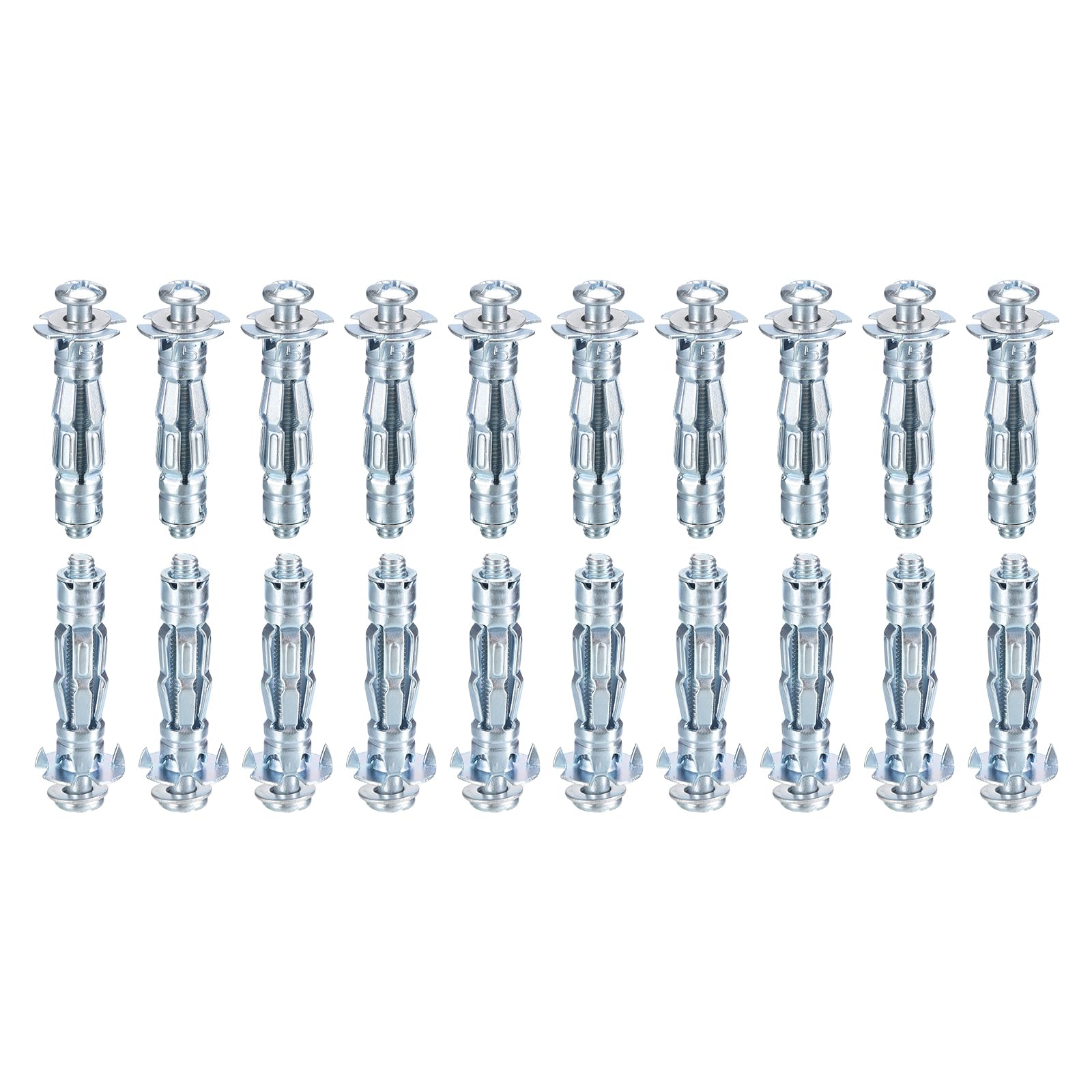 DTGN M5x37mm Hollow Wall Anchors - 20 Pack - Good for Hollow Wall Plaster Walls - Carbon Steel Hollow Drywall Anchors Screws, Silver