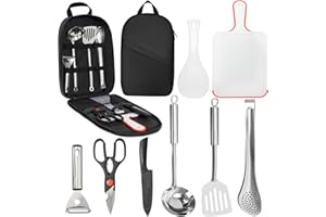 LASUK Grill Tools, 8/16/32PCS Cookware Kit with Storage Bag, Stainless Steel Camping Essentials Gear for Camp, BBQ, Kitchen Cooking and Grilling