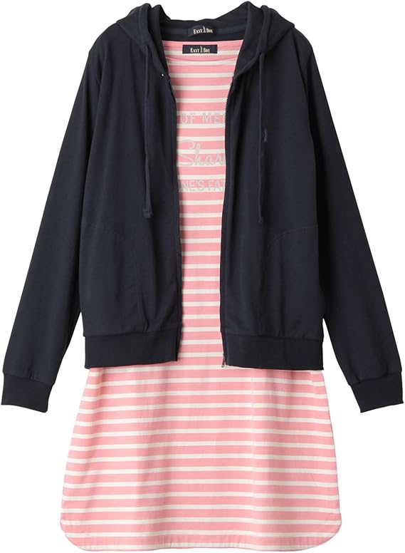 Amazon Co Jp イーストボーイ Eastboy ボーダーワンピとパーカのルームウェア ピンク ネイビー 9号 ファッション