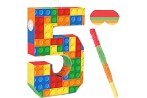 Lemicin Number Building Blocks Decor for Pinata Birthday Party Supplies, Girls Boys Fiesta Carnival Games with Stick & Blindfold (Number 5)