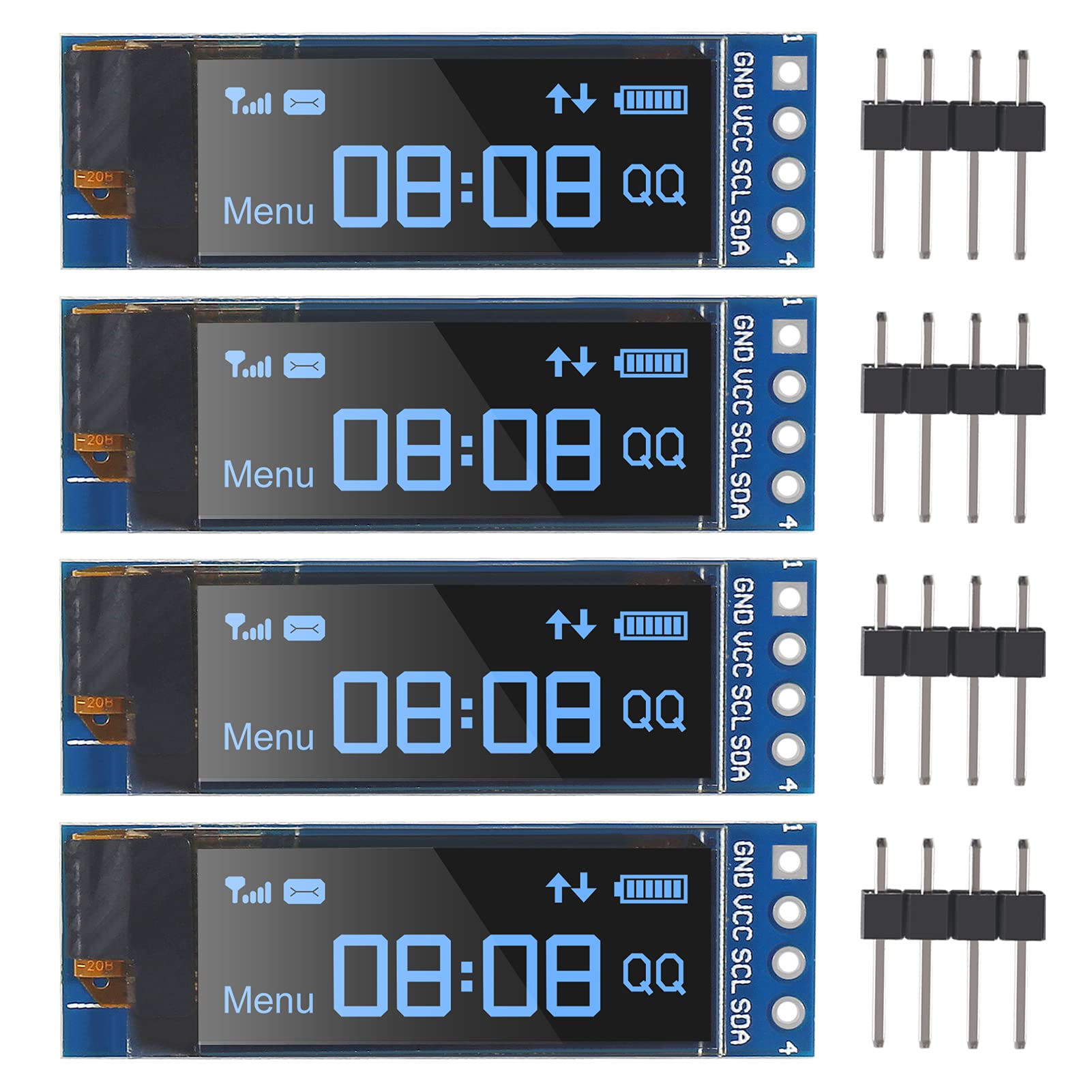 AOICRIE 4pcs I2C OLED Display Module 0.91 Inch I2C OLED Display Module 128X32 Screen Driver DC 3.3V~5V for Arduino (Blue)