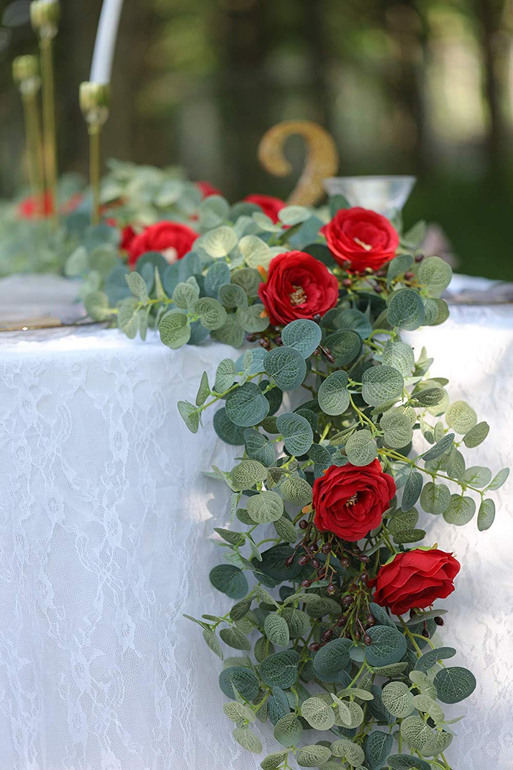 Eucalyptus Garland With Red Roses Hzaming Artificial Eucalyptus Garland With Champagne Roses Greenery Garland Eucalyptus Leaves Wedding Backdrop Wall Decor Artificial Flowers Artificial Flora Antuongreal Vn