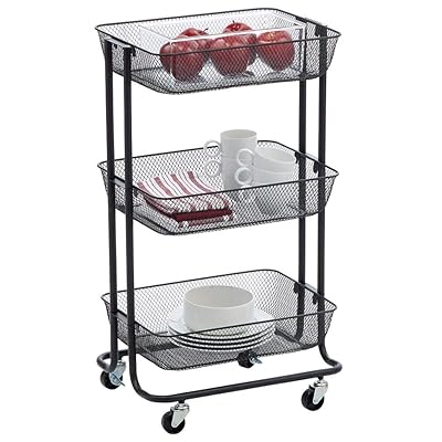 mDesign 3-Tier Rolling Household Storage Cart with 4 Caster Wheels