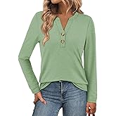 ATHMILE Long Sleeve Shirts for Women 2026 Fall Outfits Henley Dressy Casual Tops Trendy Blouses Cute T-Shirts Fashion Clothes