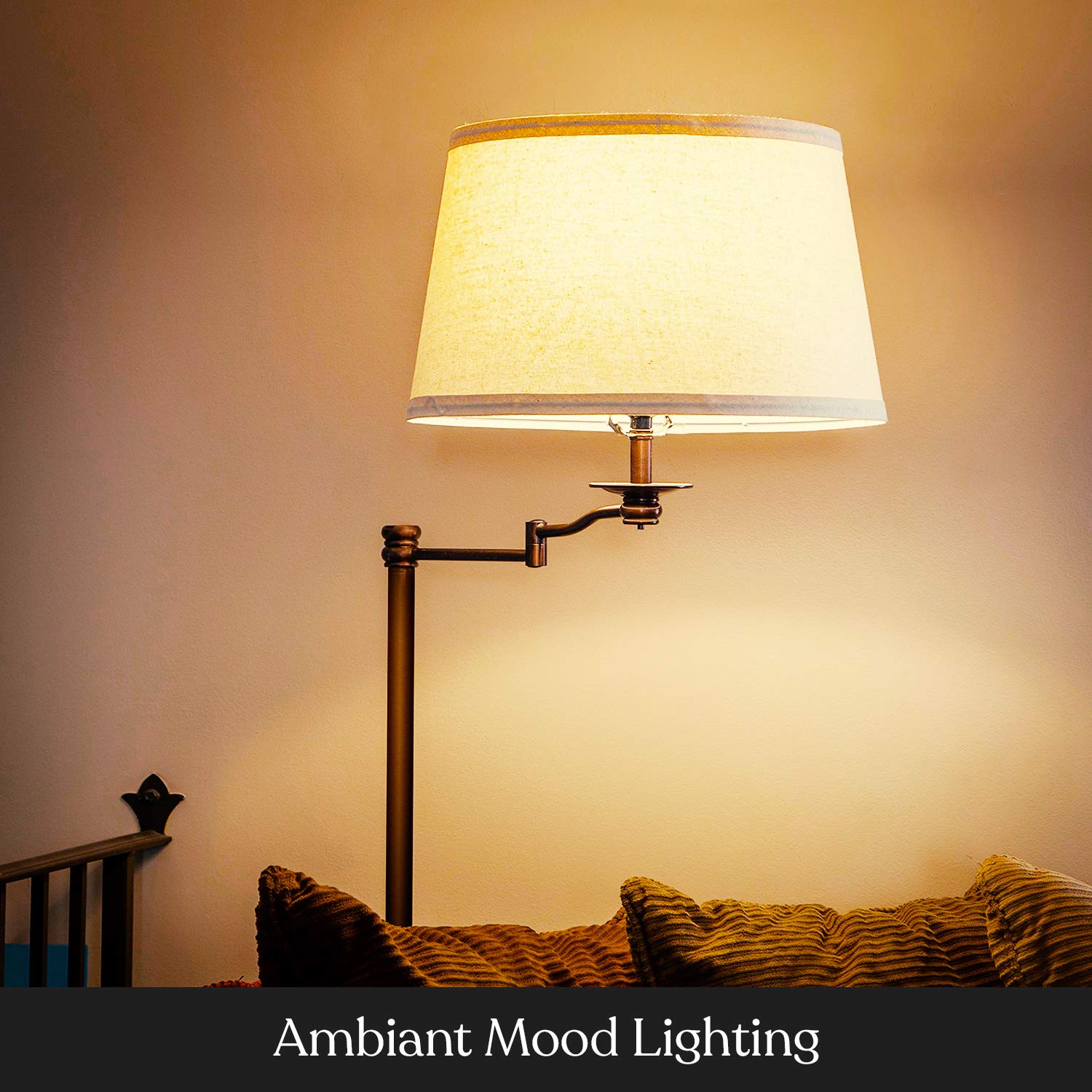 Brightech Caden LED Floor Lamp - Tall Standing Lamp with Swing Arm for Living Rooms & Offices - Industrial Bronze