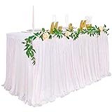 QueenDream Table Skirt 14ft White Iridescent Sequin