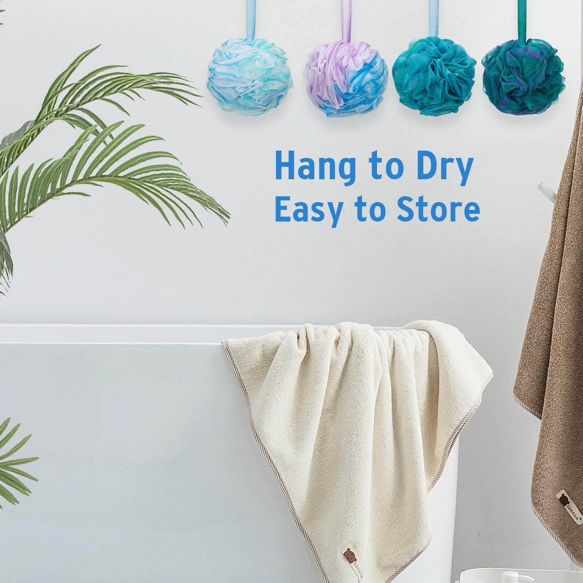 DadyMart Bath Shower Loofah Sponge 60g Bath Mesh Pouf Shower Ball Body Scrubber Exfoliating Bath Sponge for Women and Men, Set of 4, Flower Color: Beauty