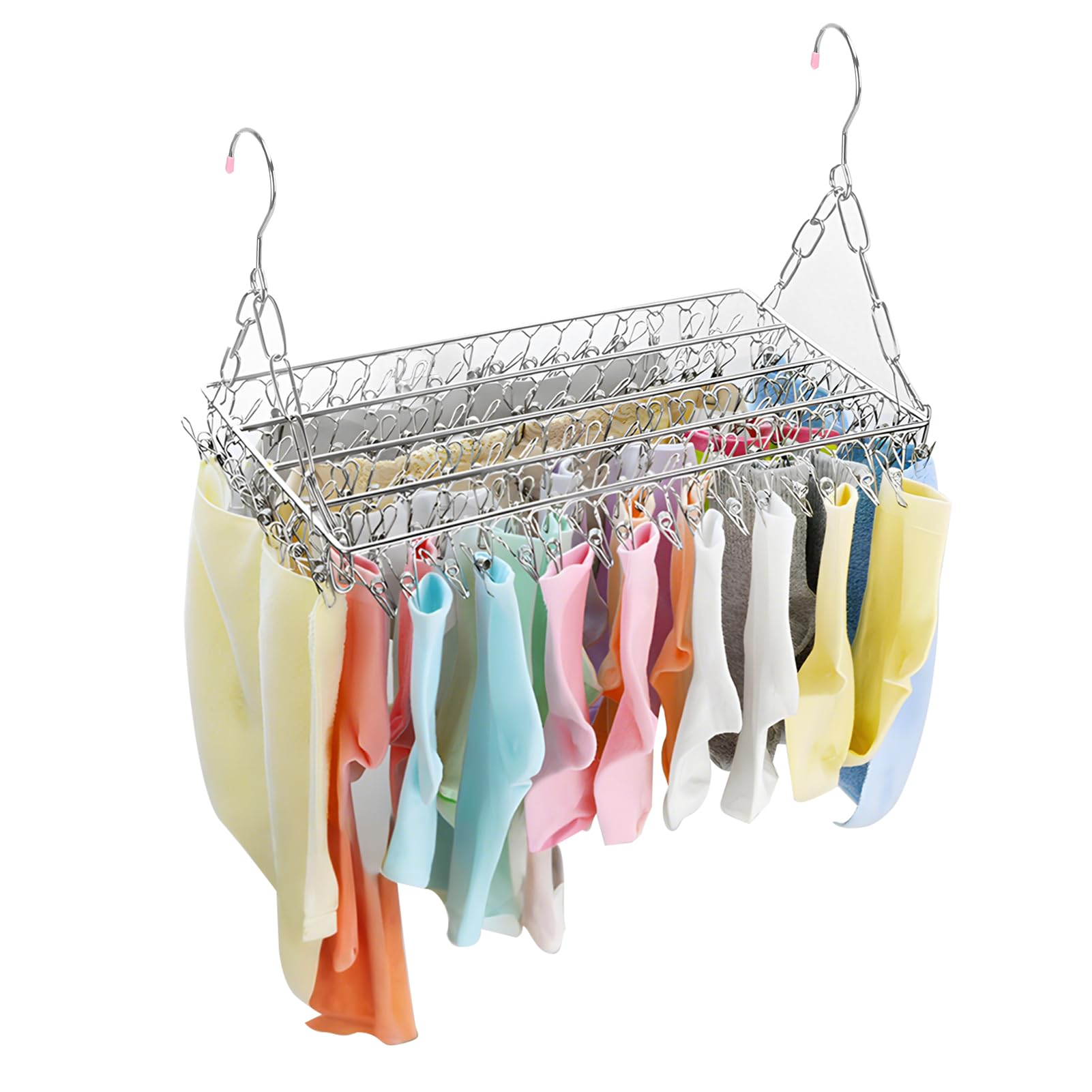 Buachois Sock Dryer Hanger with 100 Pegs,Stainless Steel Sock Airer Multifunctional Sock Hanger for Washing Line Space Saving Laundry Drying Rack for Underwear Towels Baby Clothes Bras