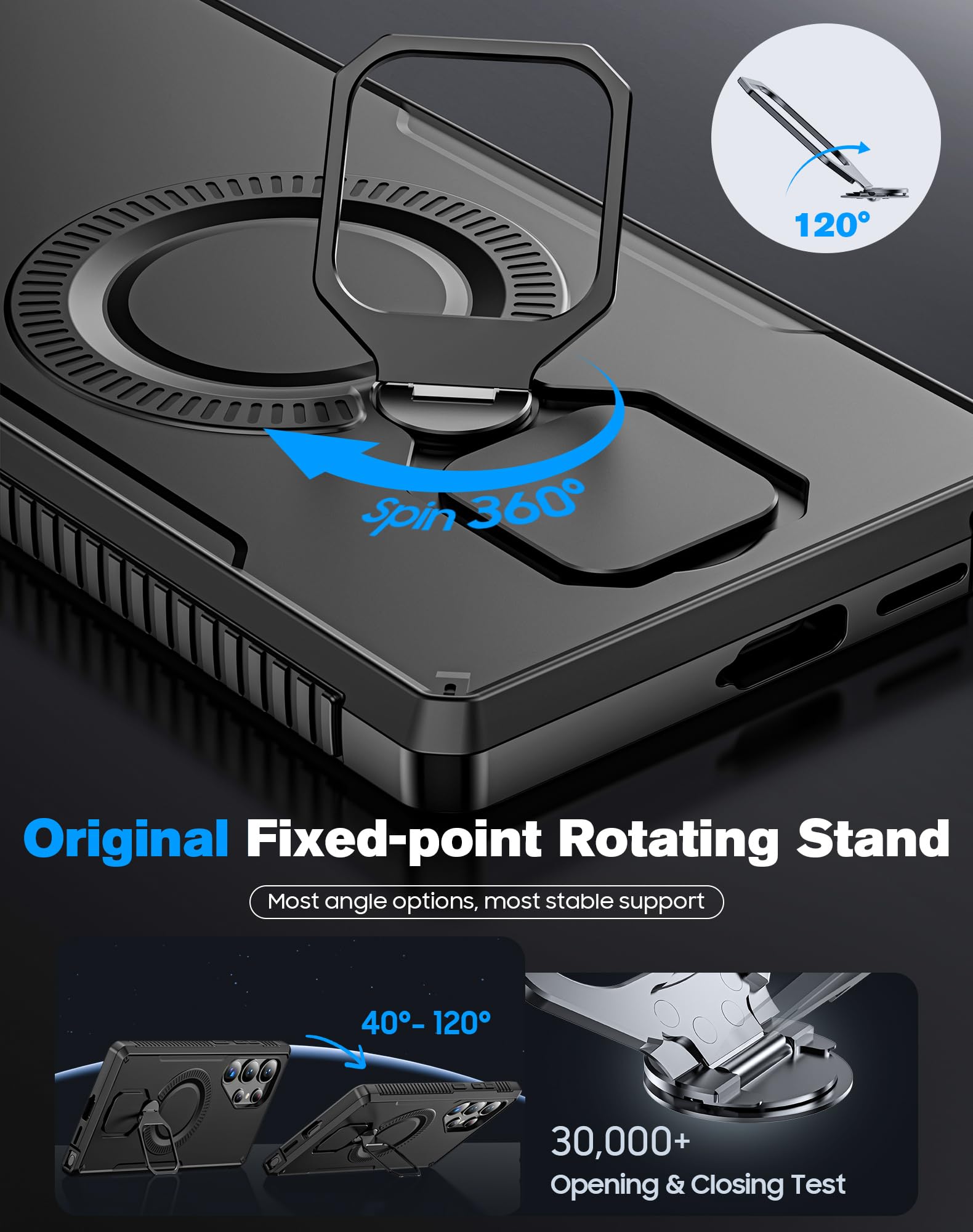 CENMASO Magnetic Case for Samsung Galaxy S25 Ultra with 360° Spin Stand, Compatible with Magsafe, Military Grade Protection, Shockproof Case for Galaxy S25 Ultra with Kickstand & Ring Stand, Black