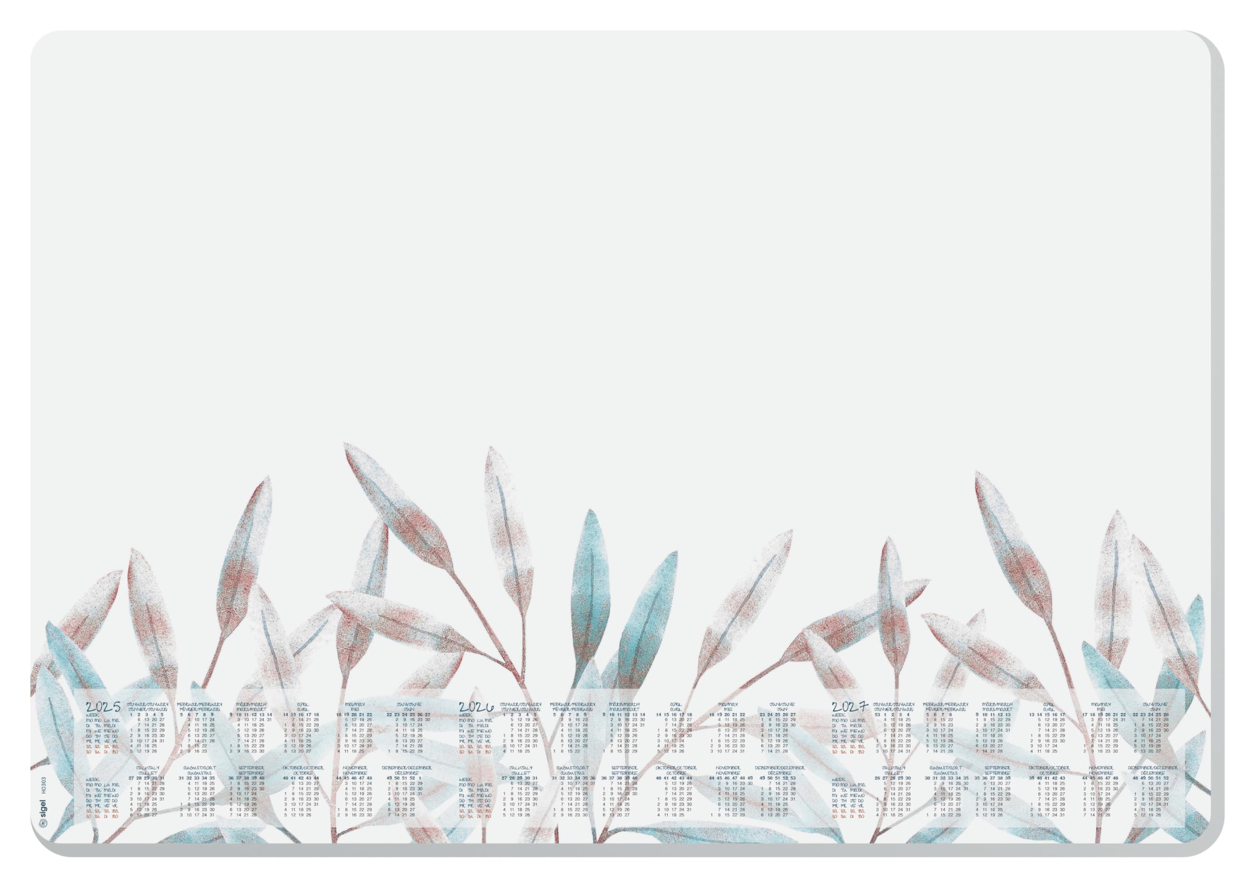 SIGEL HO303 Paper Desk Pad, with 3-Year Calendar, A2 (59.5 x 41 cm), Design Frosted Leaves, 80gsm, 30 Sheets