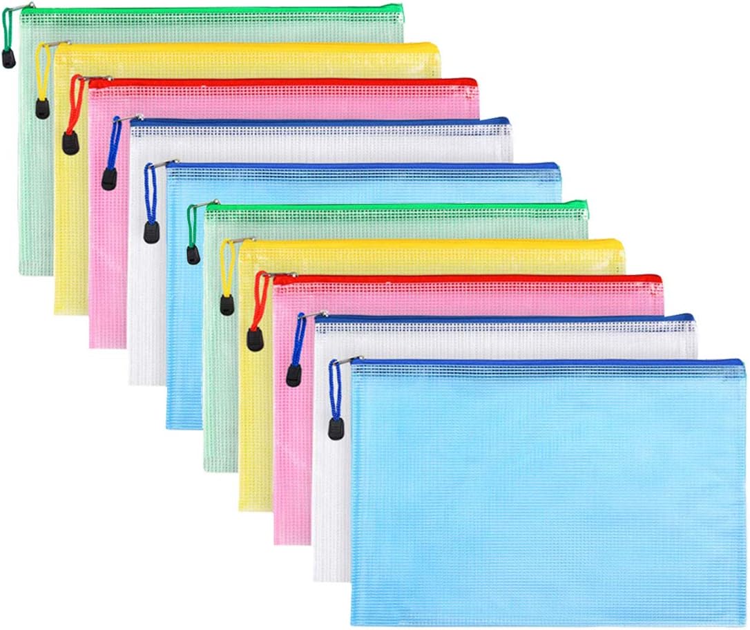 10 Pcs Plastic Wallets A5 File Folder Document Zipper Bags A5 Zip Bag