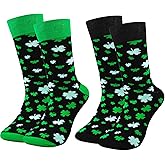 Tarpop 2 Pairs St. Patricks Day Socks Fun Novelty Irish Black Green Shamrock Dress Socks For Women Men
