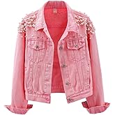 Kedera Women's Jean Jacket Embroidered Rivet Pearl Short Denim Jacket Coat