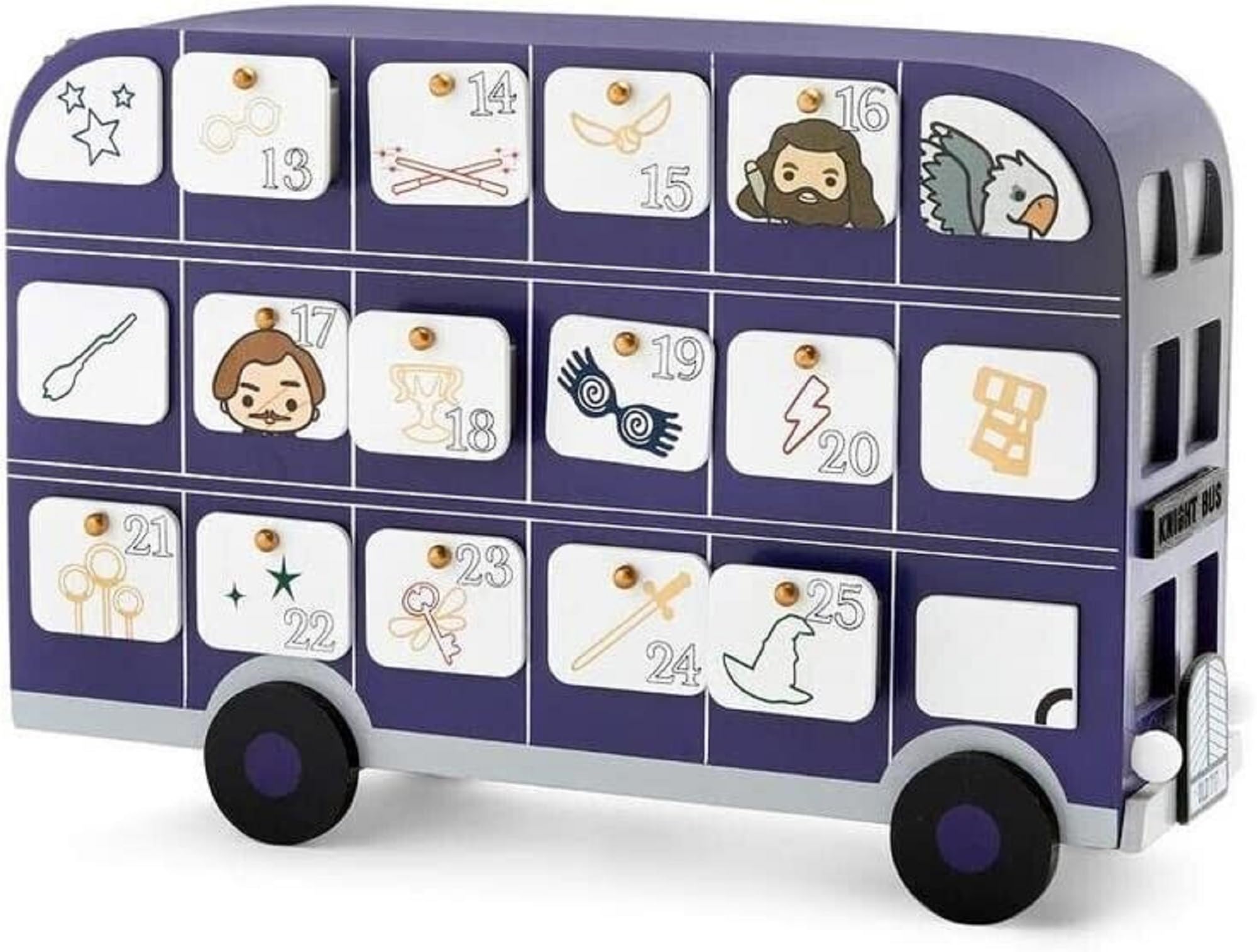 Primark Limited Harry Potter Wooden LED Light Up Knight Bus Advent Calendar Re-Usable Christmas Gift, Multicoloured